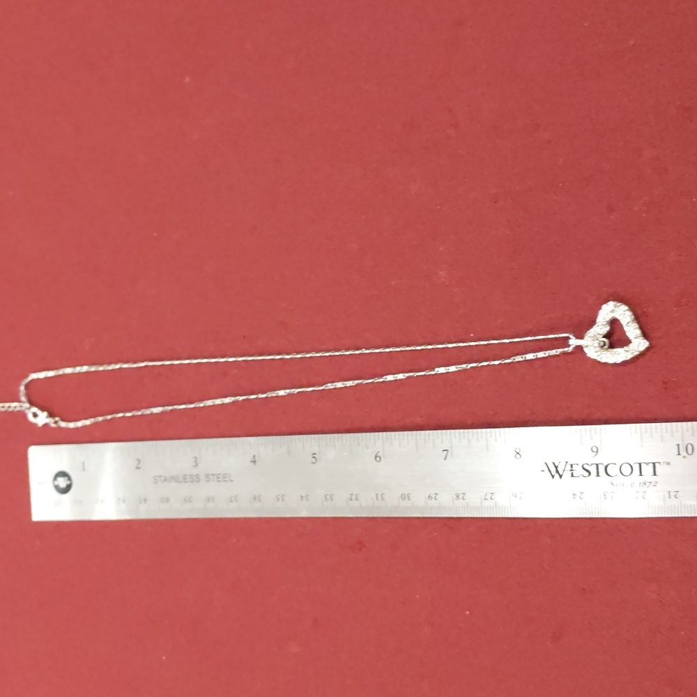 3 for $30 Heart Shaped Pendant Silver Toned Faux Diamonds on Nine Inch Necklace - Picture 4 of 7